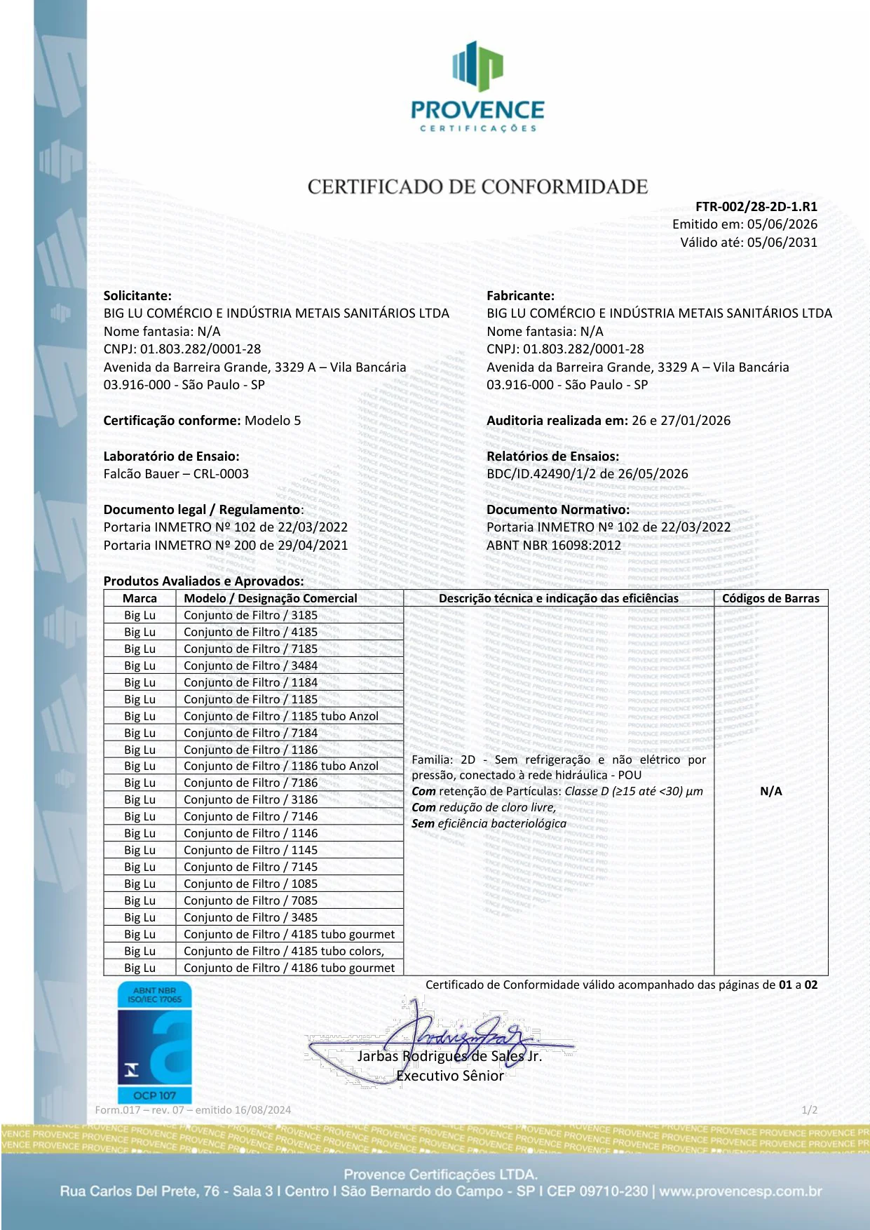 FTR-002.28-2D.R1-Certificado Conformidade_BIG LU-Rev.00